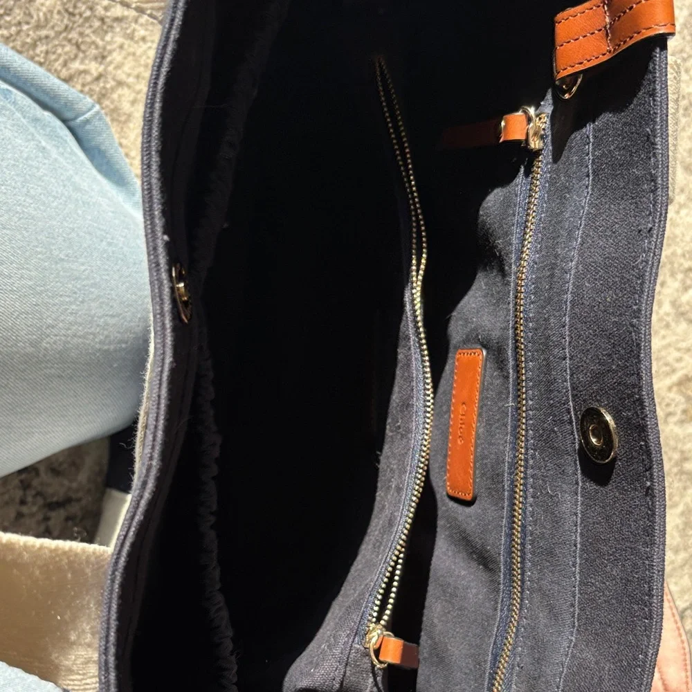 Chloé Navy, Cream & Tan Canvas Tote